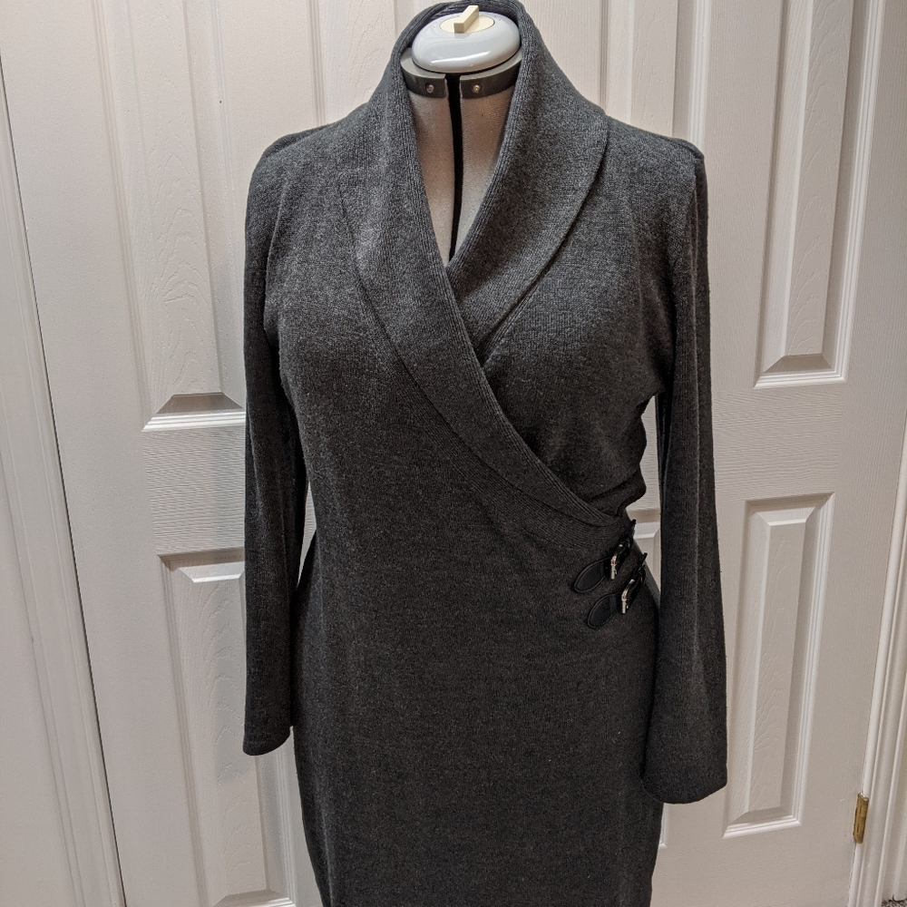 Dark gray sweater wrap dress